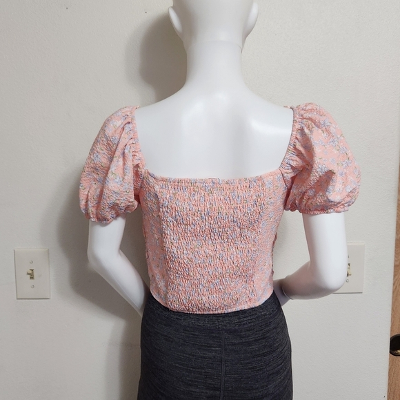 Elodie peach rouched smocked floral print crop top size large - Picture 8 of 12